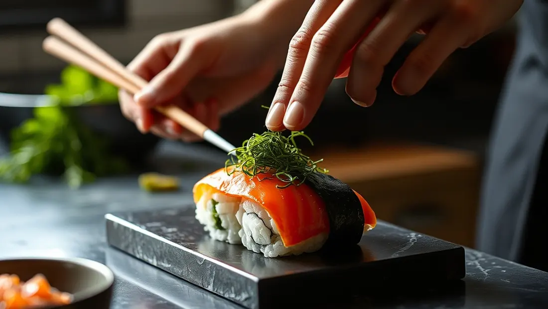 Persona cocinando con alga nori en un mostrador