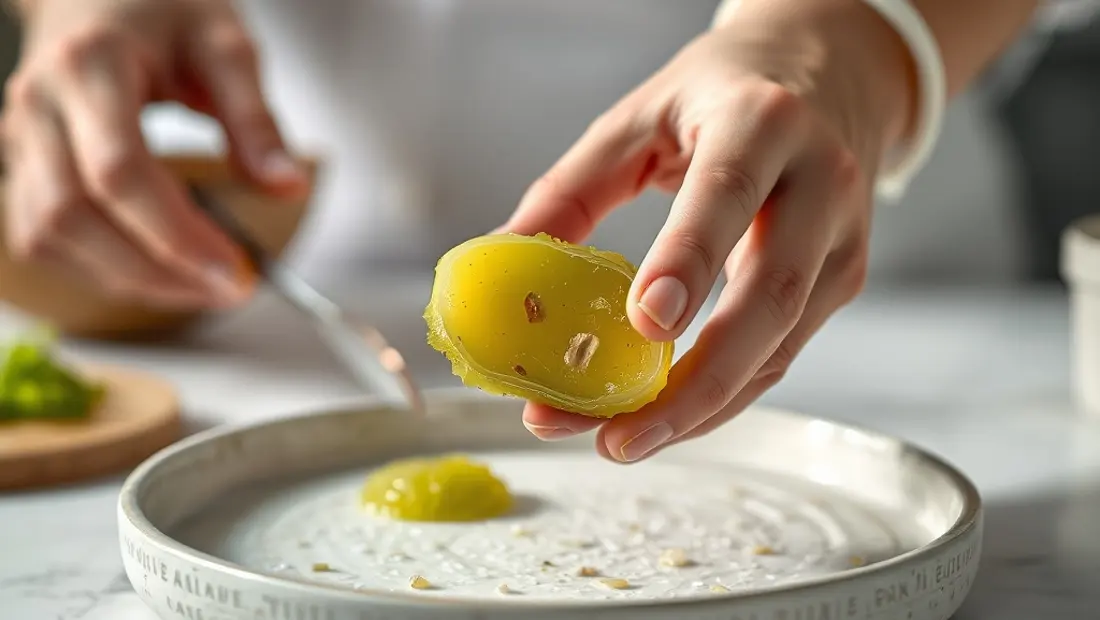 Persona manejando algas nori en cocina