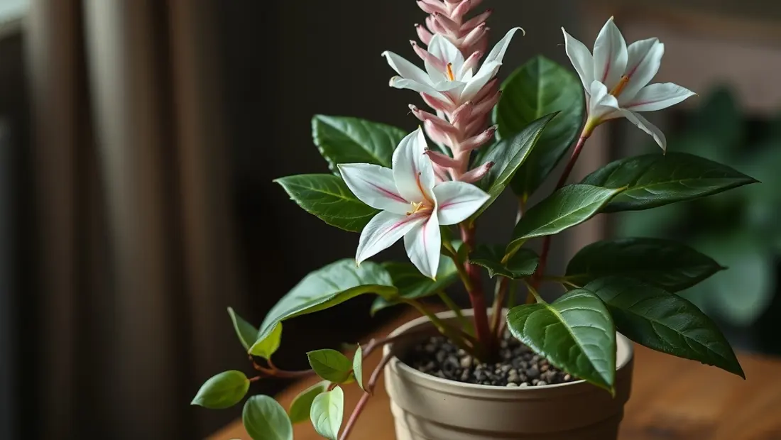 Planta de interior con flores y hojas verdes