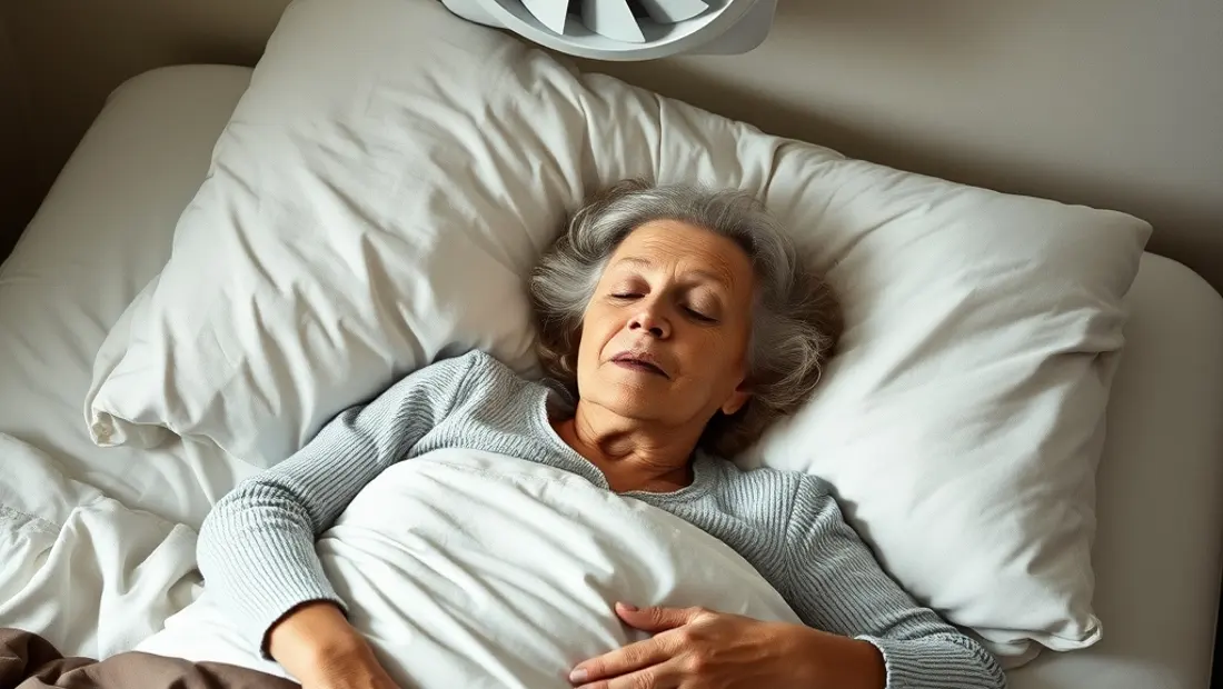 Una mujer anciana en su lecho con un ventilador