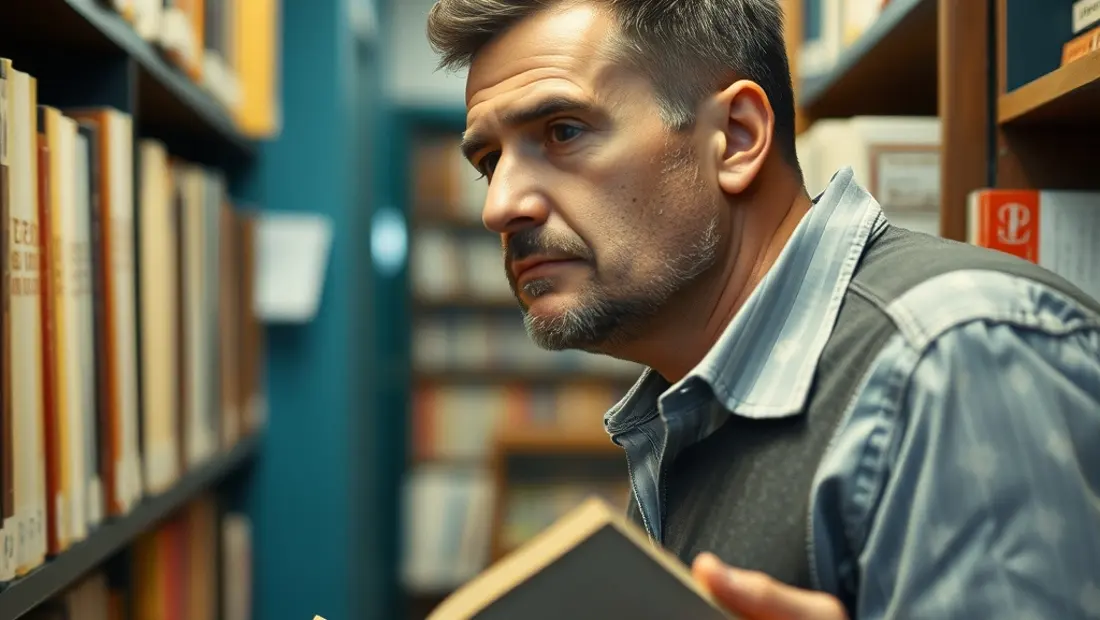 Hombre con un libro y un gesto triste