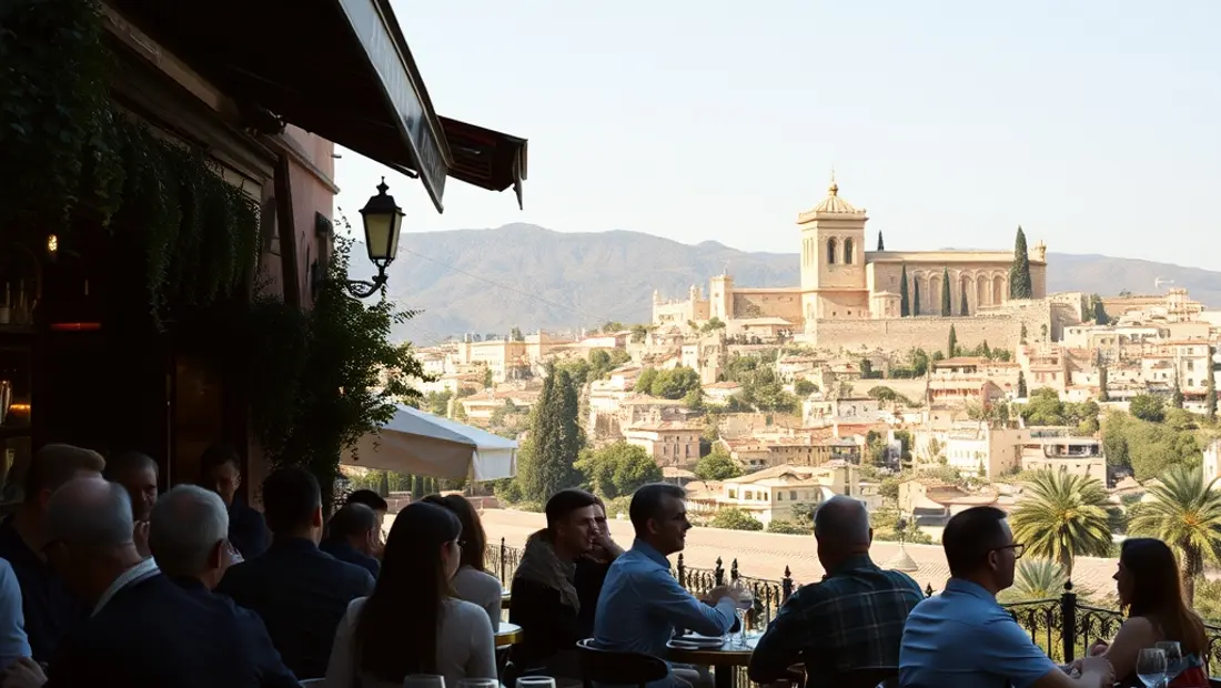 Un bar de tapas en terrasse avec vue sur la Alhambra.