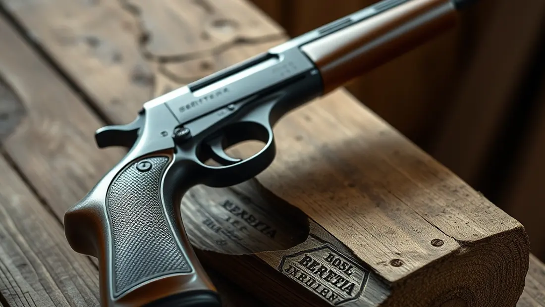 Arma de fuego Beretta 303 sobre un banco de trabajo