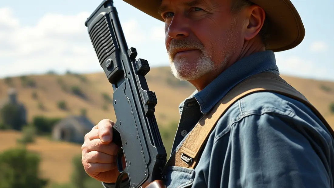 Cazador con Beretta 303 en un paisaje rural