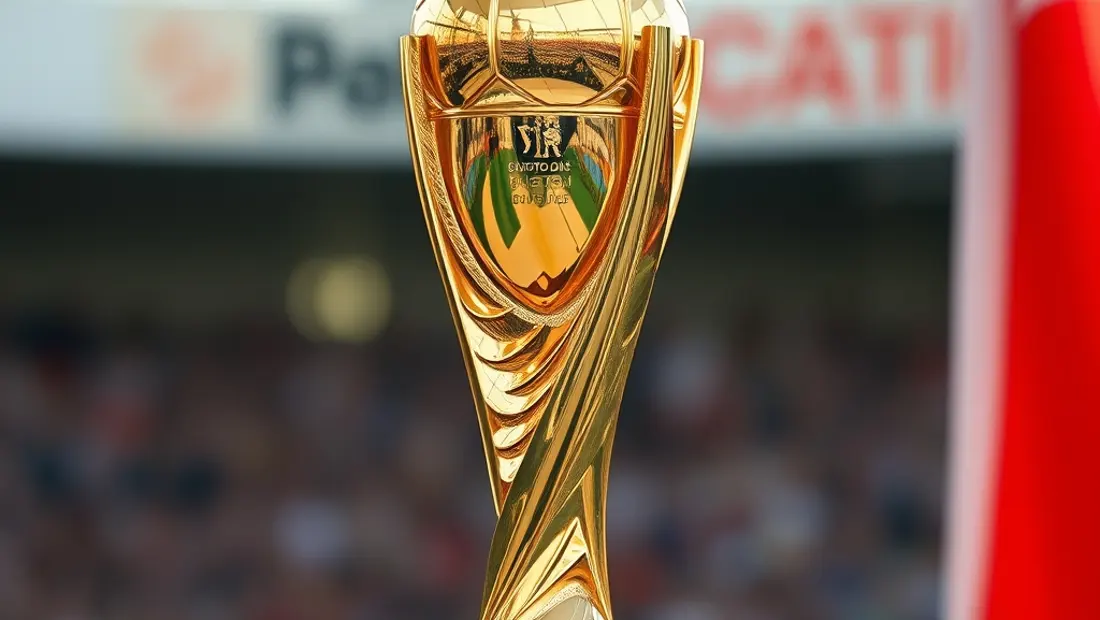 Un trofeo del Mundial con el nombre del país ganador