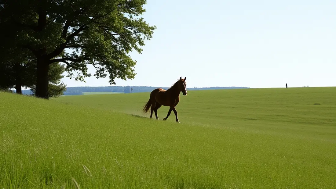 Caca de caballo en un campo de pradera