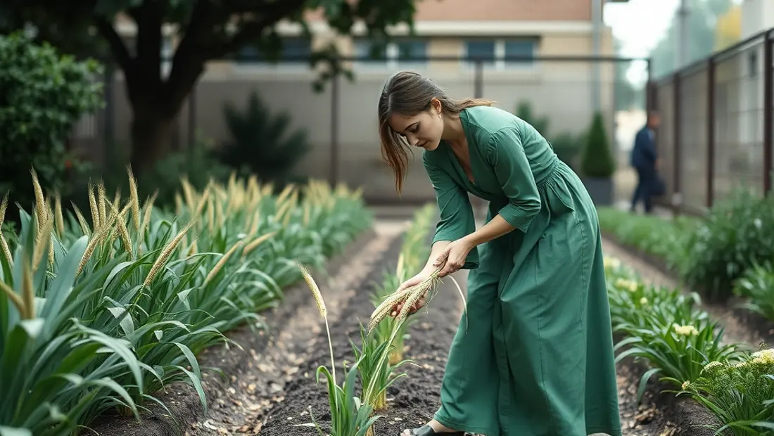 Persona plantando semillas en un huerto urbano