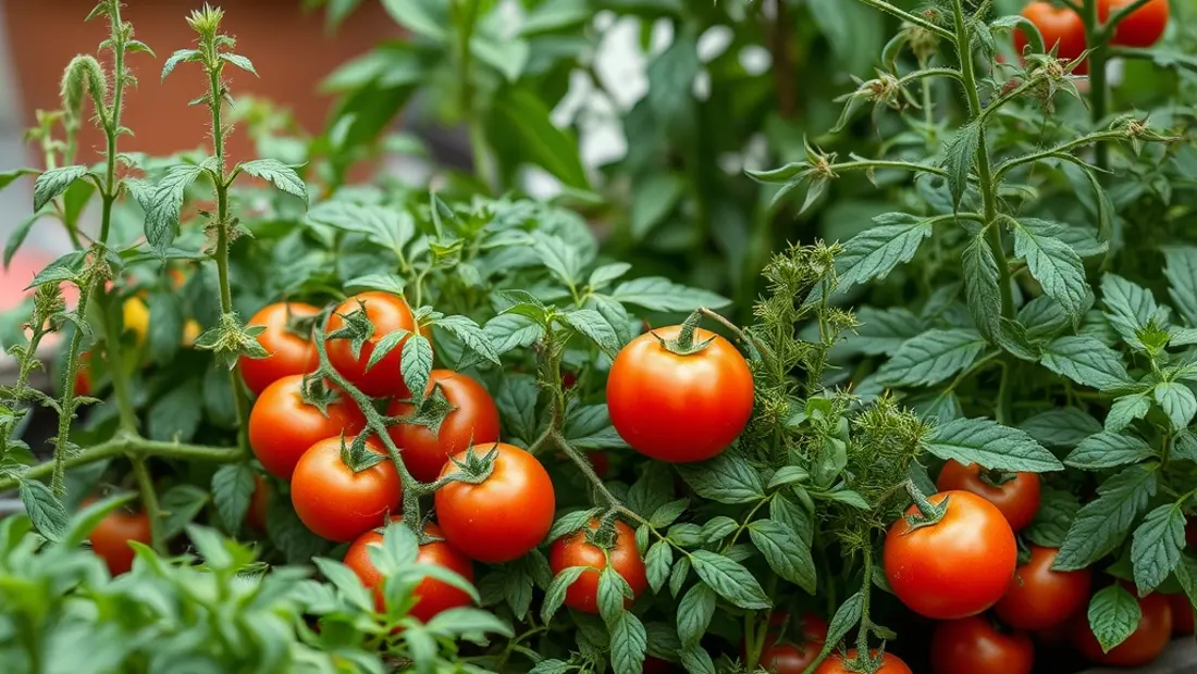 Jardín urbano con plantas variadas en macetas