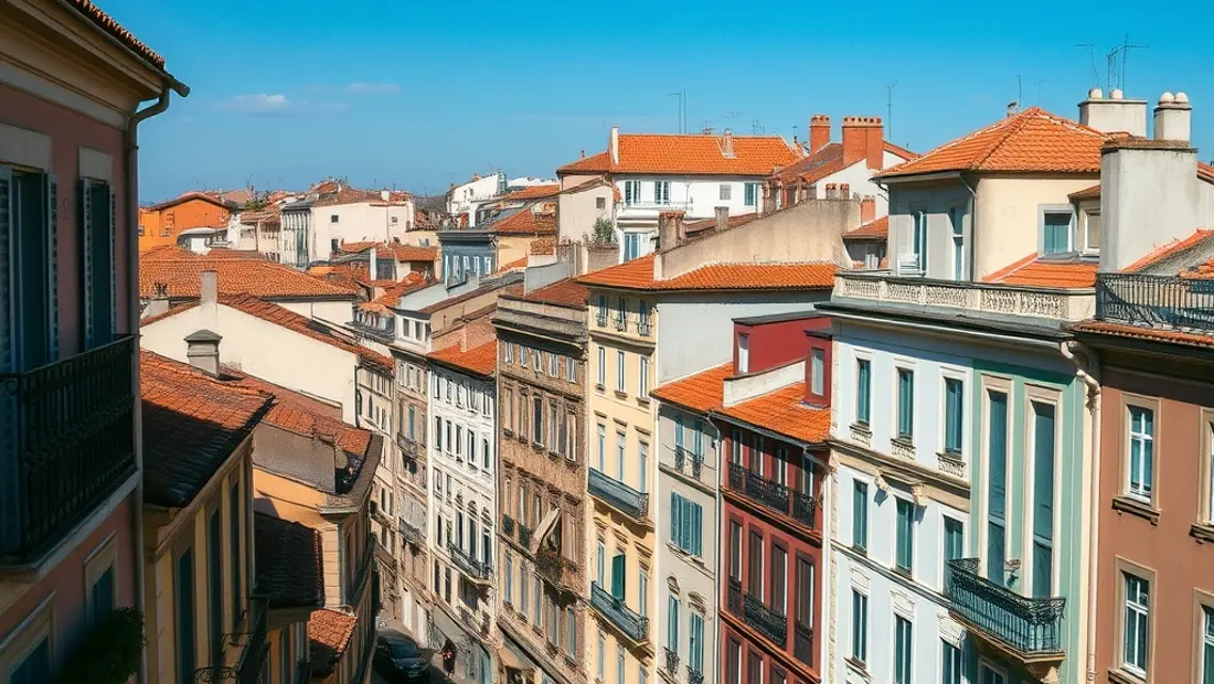 Vista aérea de una ciudad antigua con calles angostas y edificios coloreados