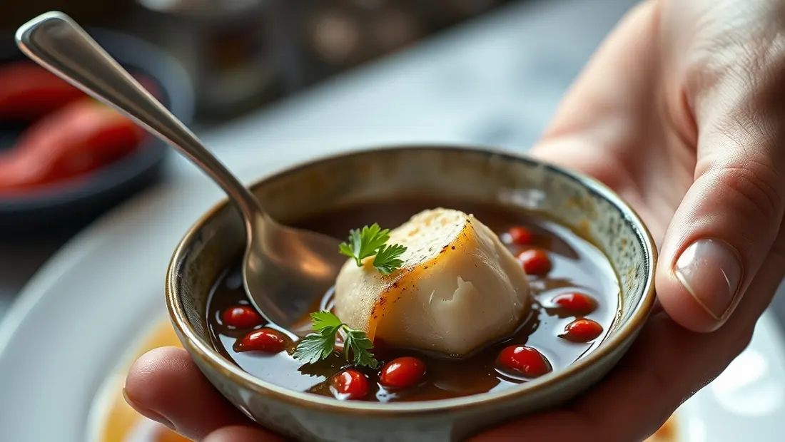 Persona disfrutando de coliflor rebozada con salsa de ajo y pimentón
