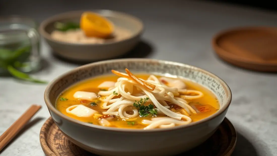 Sopa de setas con setas enoki frescas