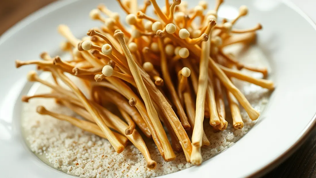 Setas enoki frescas en un plato