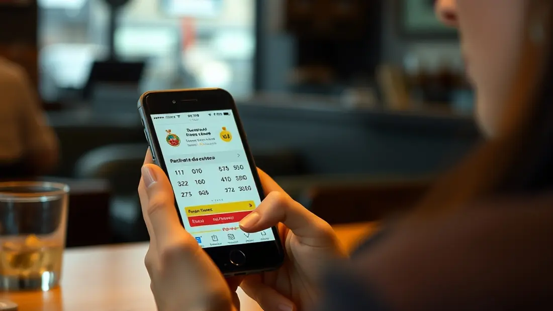 Une personne vérifie son téléphone dans un café.