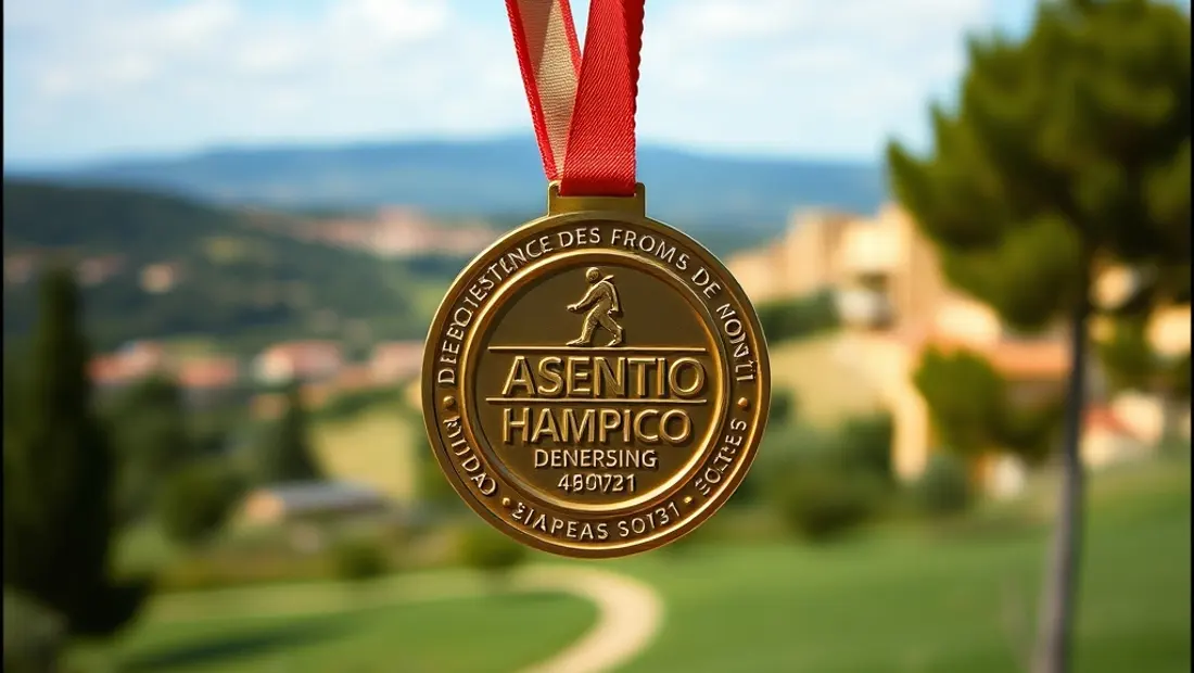 Médalla de campeón del mundo de Asensio con fondo de paisaje español.