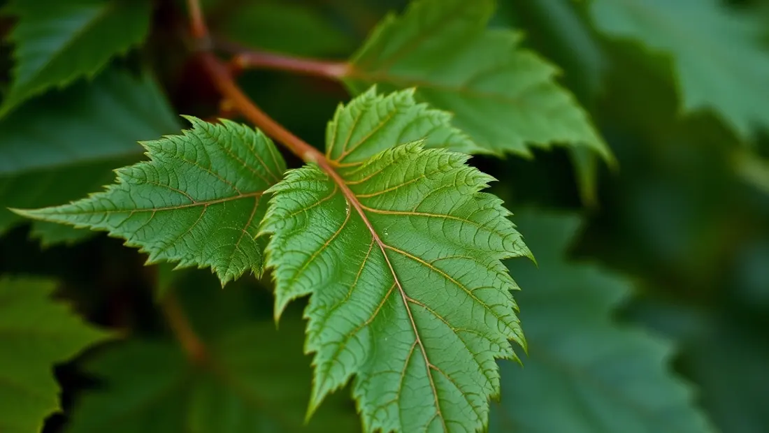 Detalles de hojas y tallos de una planta