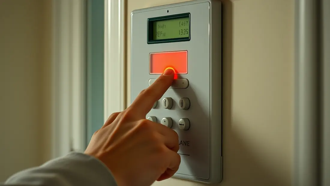 Persona desactivando la alarma en un panel de control.