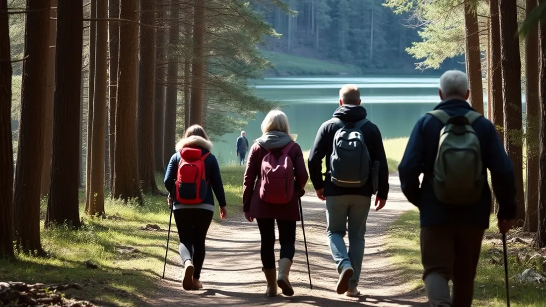 Familia caminando en el bosque