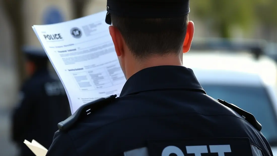 Policier en uniforme avec document et DGT