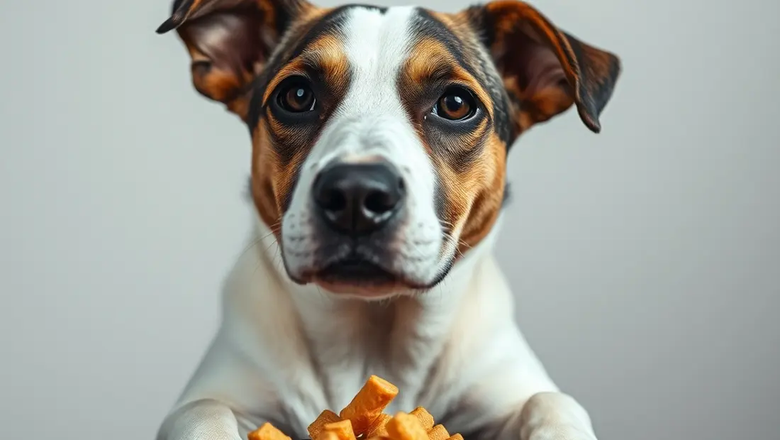 Un perro con la cabeza entre las patas, mirando un bol de comida sucia.