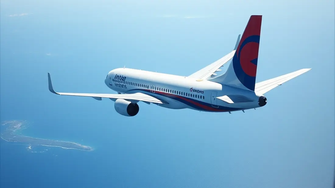 Avión sobrevolando el océano Atlántico con Colombia y España al horizonte.