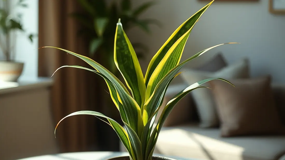 Planta de interior bajo iluminación suave.