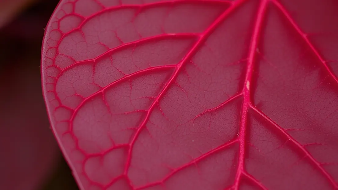 Parte de la hoja de la planta con venas rojas