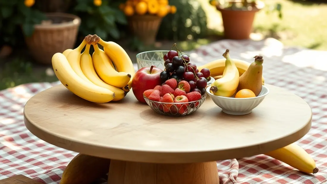 Frutas en una mesa de jardín