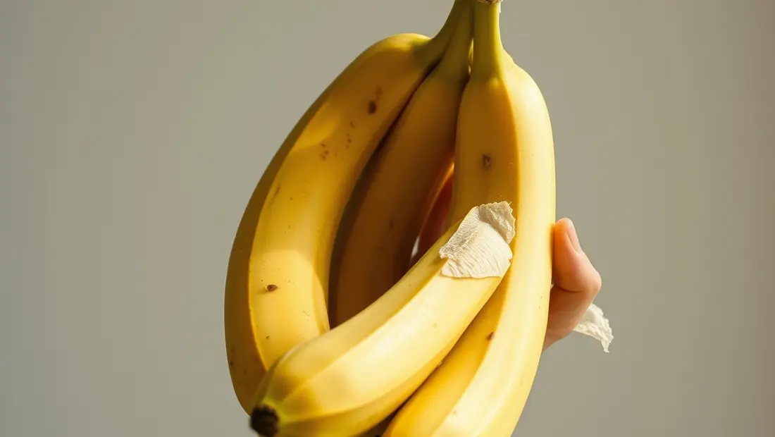 Mano sosteniendo una banana sin gluten.