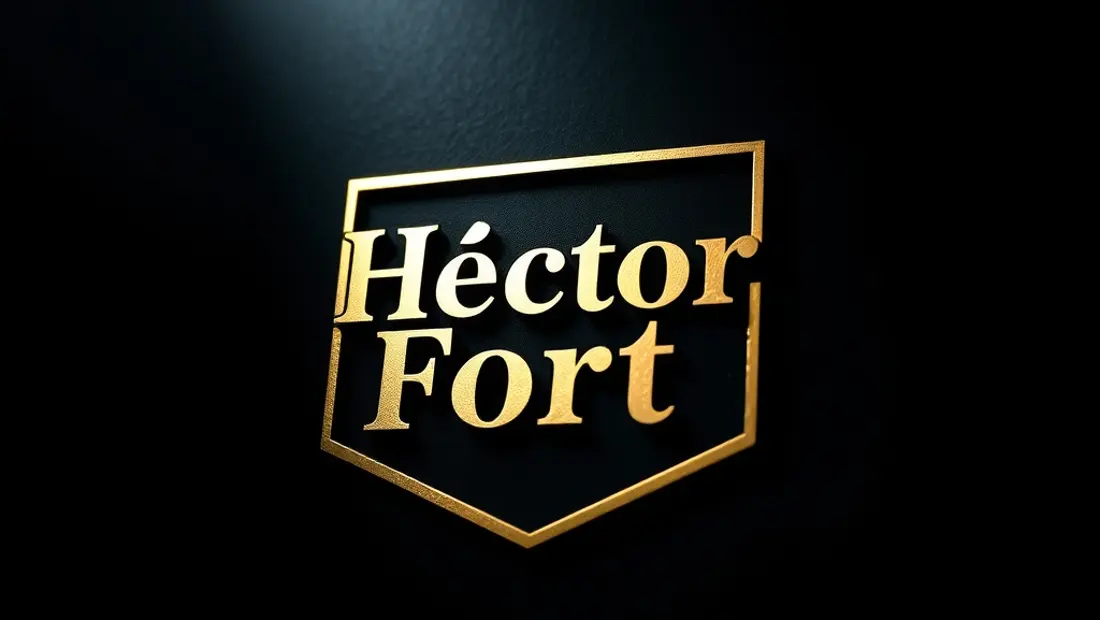 Logotipo de Héctor Fort en un marco dorado.