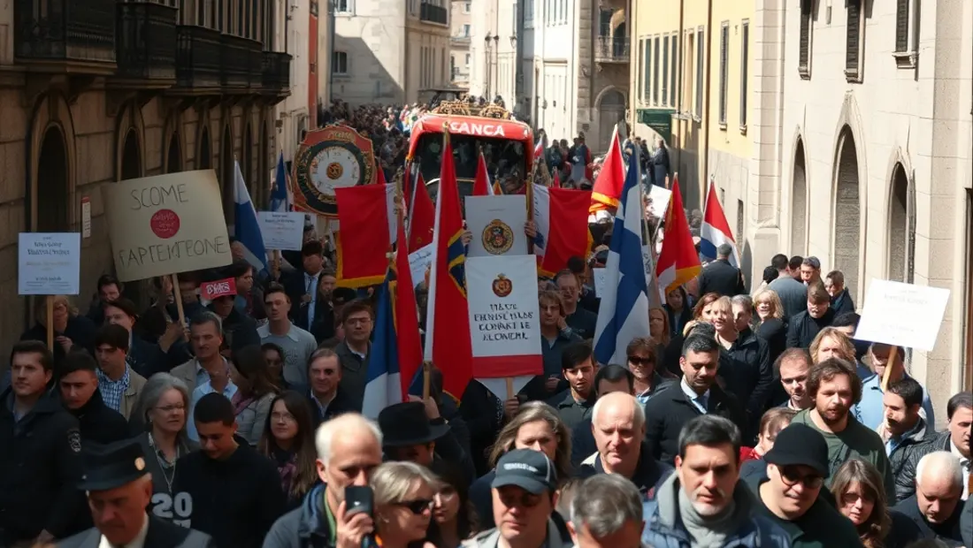 Manifestantes en la calle de Santiago de Compostela