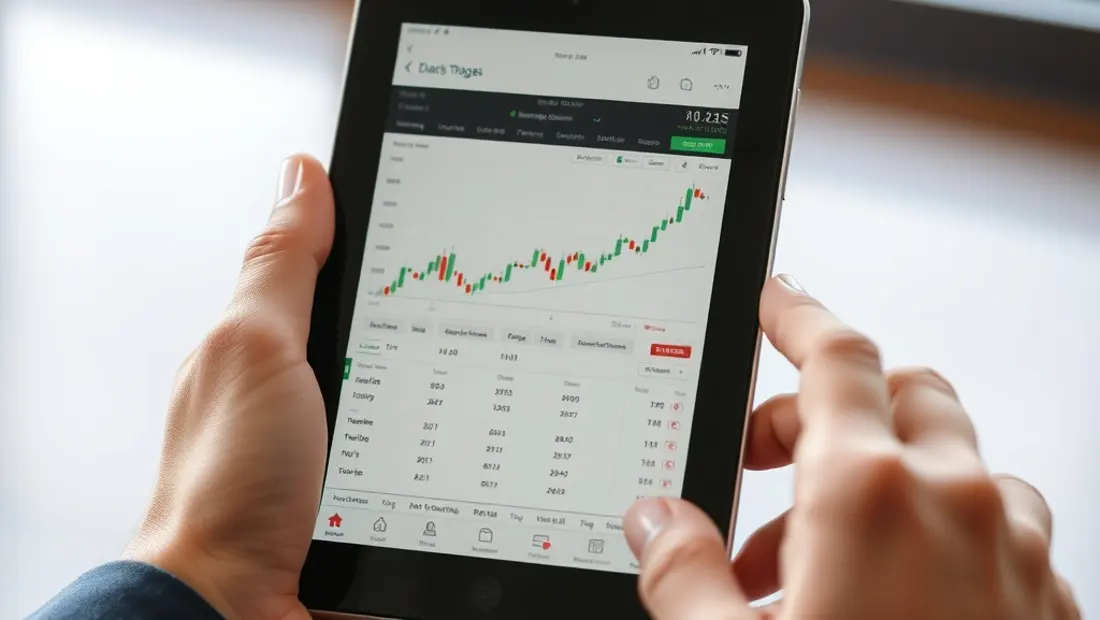 Una mano con una tableta de pantalla de trading