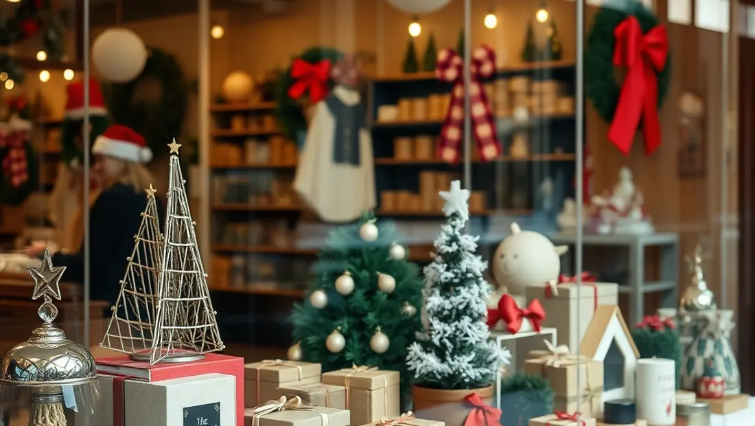 Vitrine de Noël avec objets et produits
