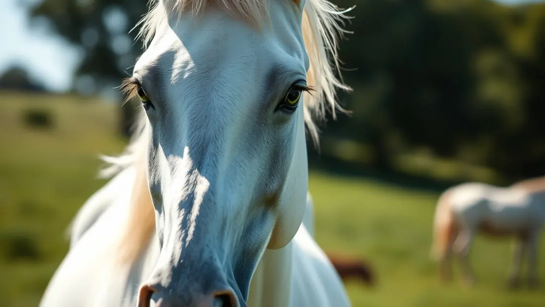 Caballo albinos en prado