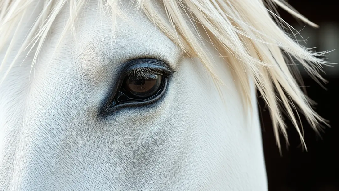 Cabeza de caballo albinos con crin blanca