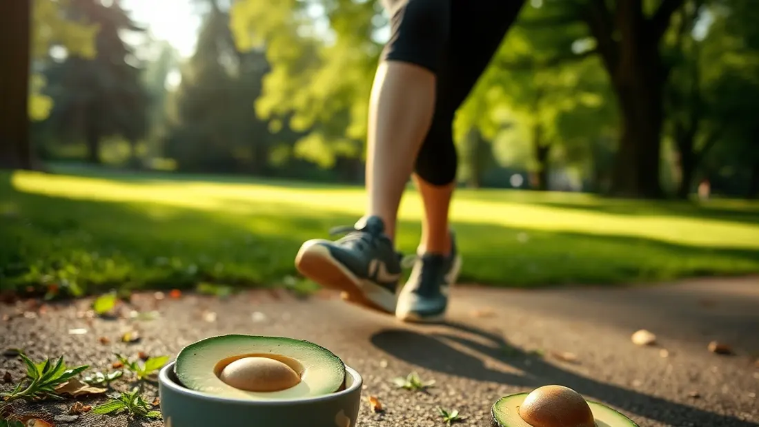 Persona corriendo en un parque con frutas saludables