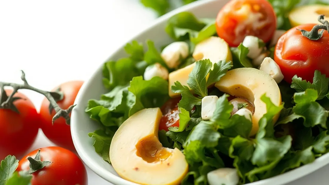 Salada verde con tomates y pepinos.
