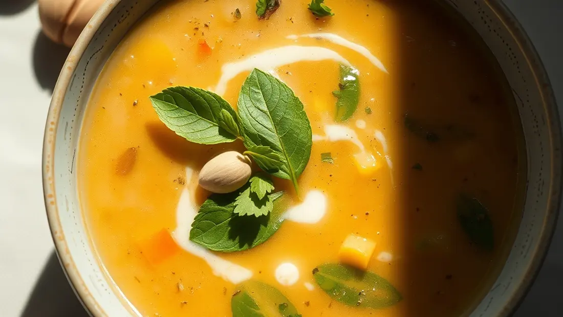 Sopa de verduras con lechuga y macadamia.