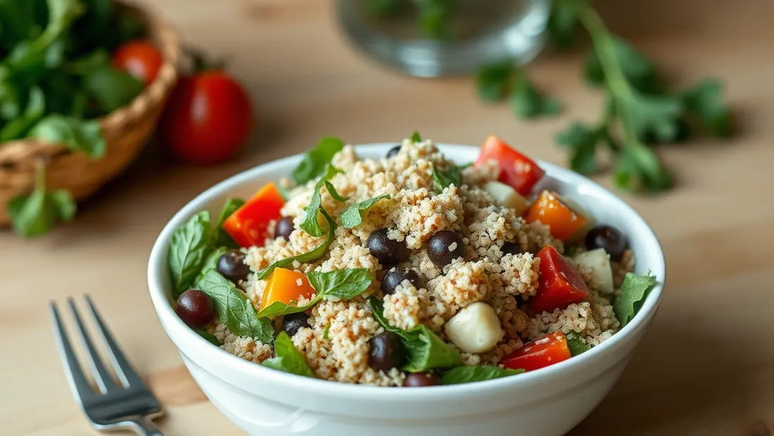 Salada de quinoa con vegetales y queso