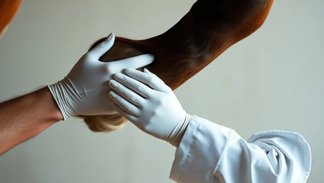 Un veterinario examinando las patas de un caballo cojo