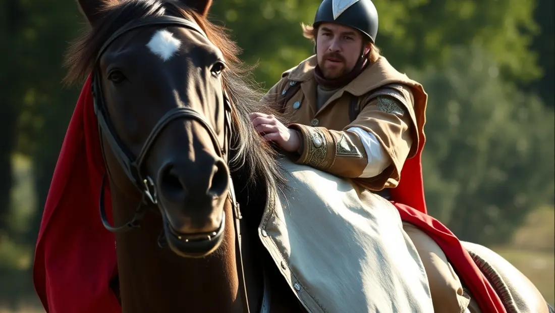 Un jinete ayudando a otro jinete a montar a un caballo cojo