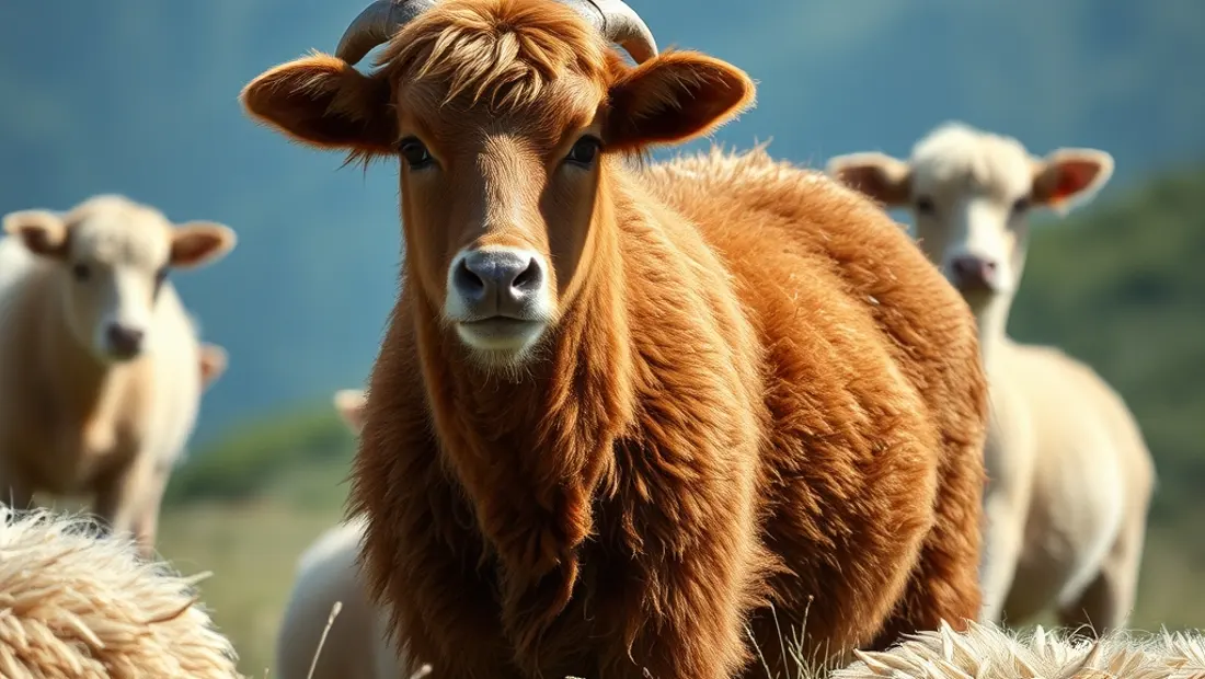 Persona rodeada de pacas en un campo de alta montaña