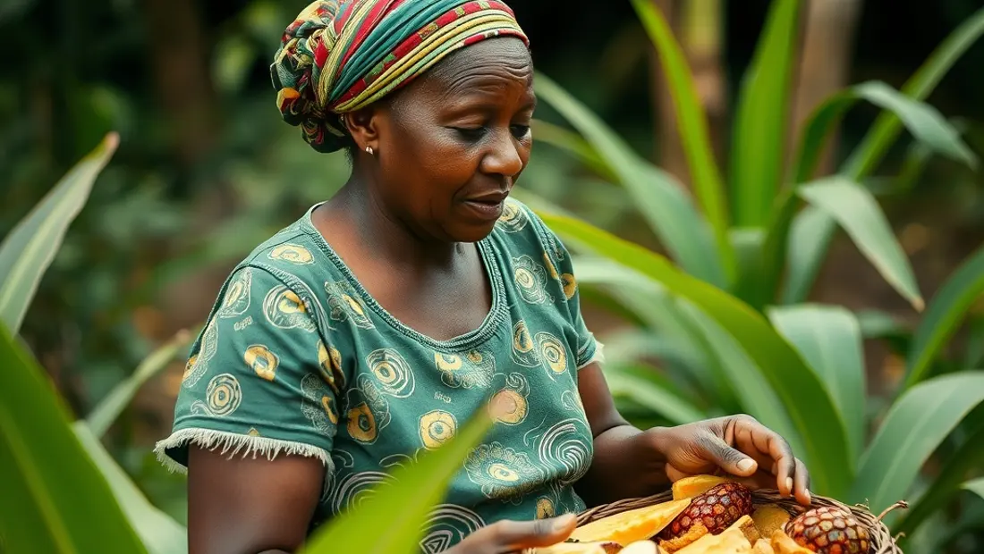 Una mujer de la región de Nueva Guinea prepara palolu palulu paloduz en un jardín
