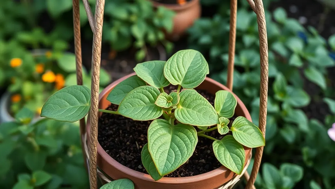 Pilea peperomioides en un estante de jardín.