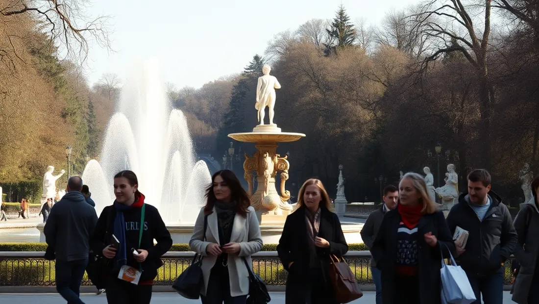 Grupos de personas paseando por el Parque del Retiro