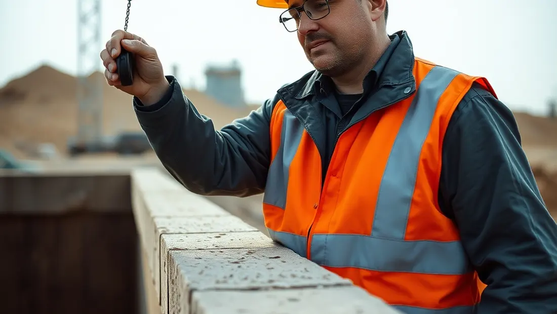 Hombre inspeccionando un pozo en construcción.