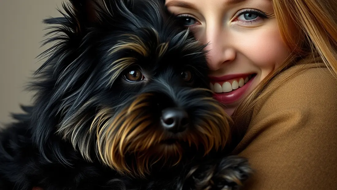 Chiot Yorkshire dans les bras de un adulto.