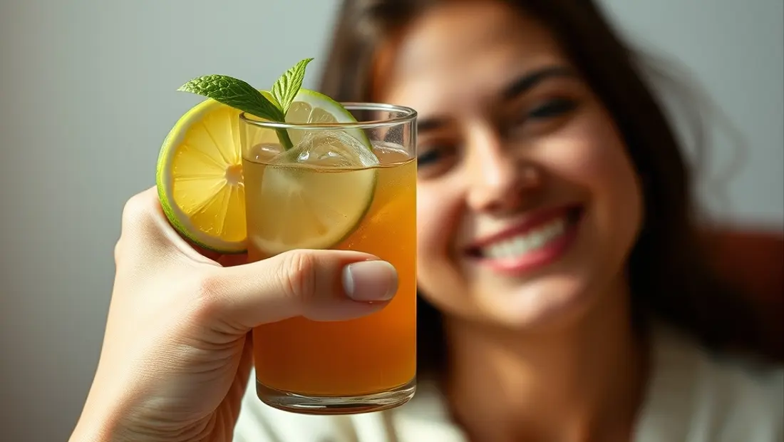Una mano sosteniendo un té con limón.
