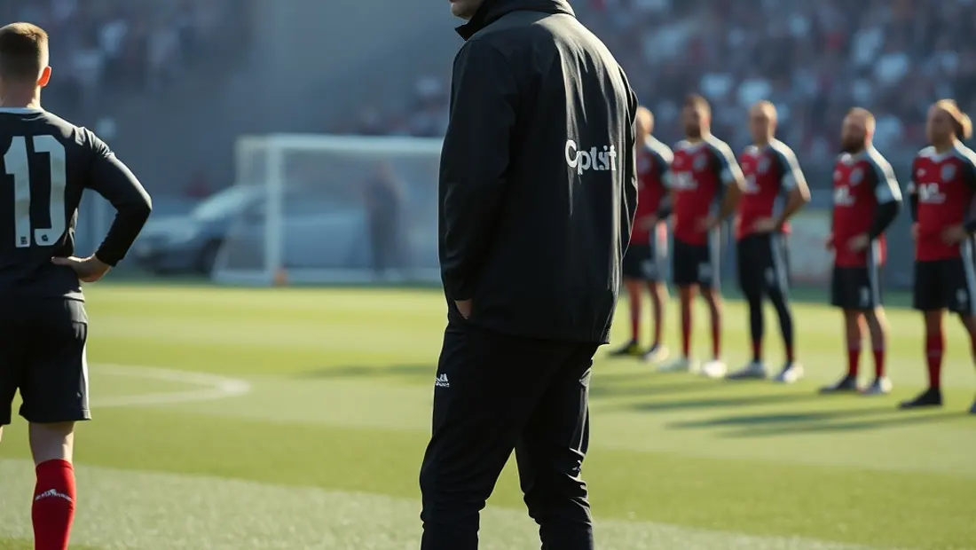 Un entraîneur sur le terrain, regardant son équipe