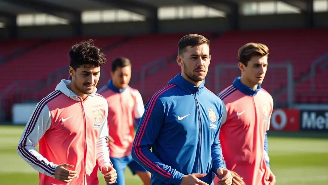 Jugadores de fútbol en uniforme de Real Zaragoza entrenando