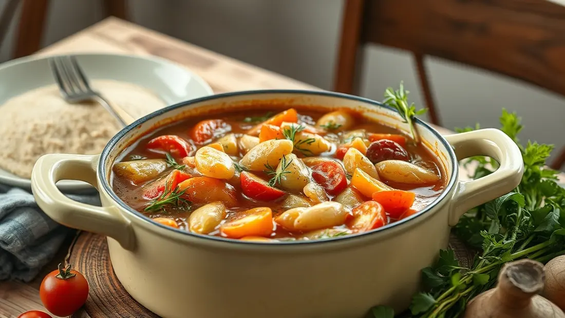Casserole de potaje de vigilia con ingredientes